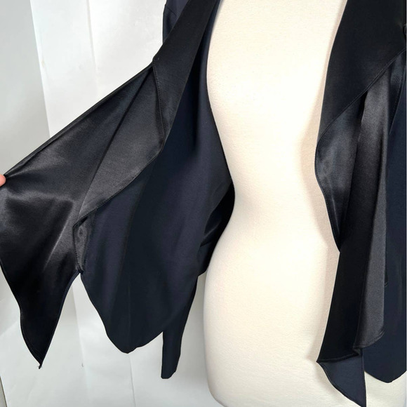 Vtg Wild Rose Women's Satin Feel Jacket L Rosettes Open Back / Waterfall Collar - Picture 5 of 7